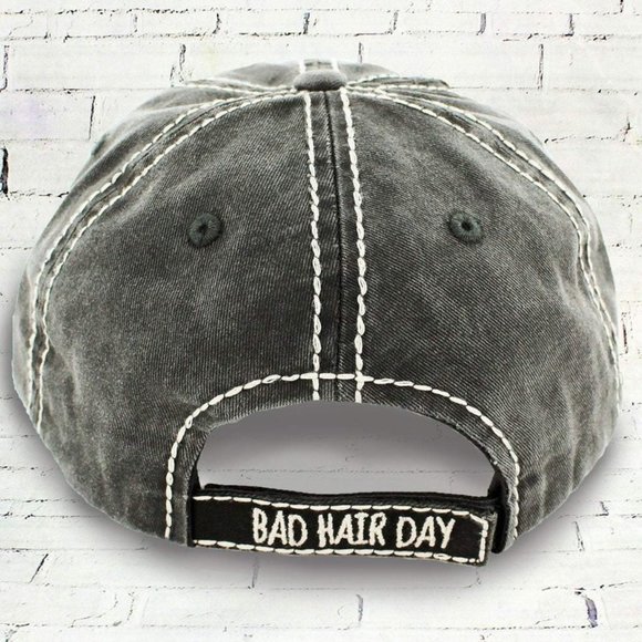 NWT Distressed Black Bad Hair Day Cap - Picture 3 of 3